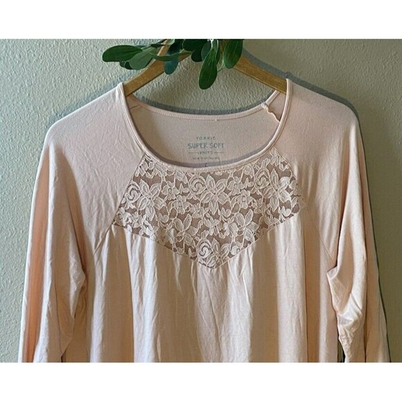 COPY - Torrid Super Soft Knits Top Size 2X Pink Lace Scoop Neckline 3/4 Sleeve … - Picture 2 of 9